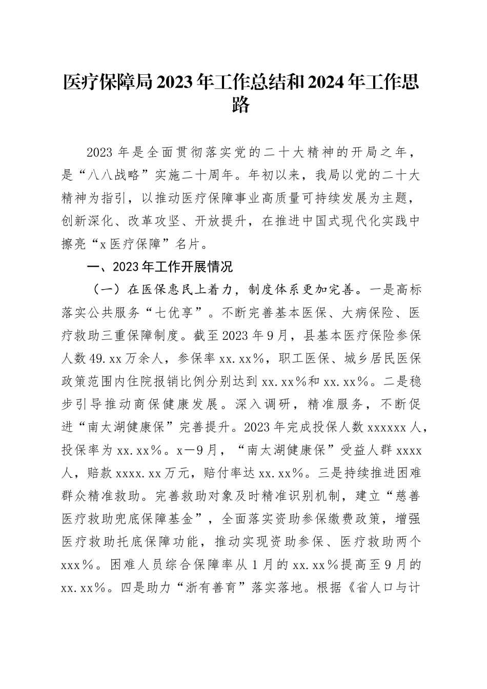 医疗保障局2023年工作总结和2024年工作思路_第1页