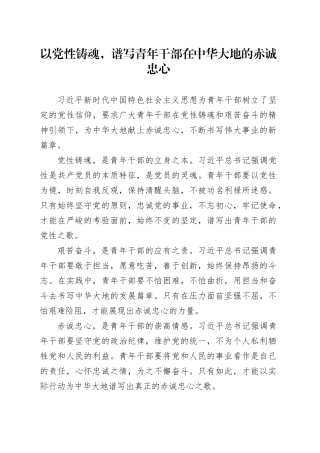 以党性铸魂，谱写青年干部在中华大地的赤诚忠心