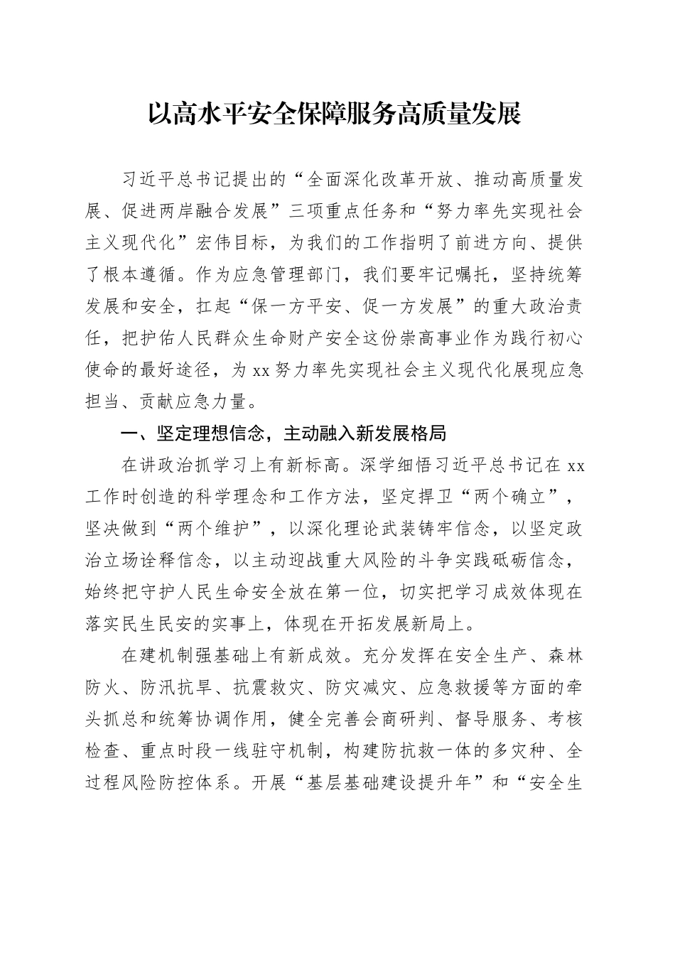 以高水平安全保障服务高质量发展研讨发言_第1页