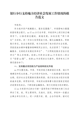 银行分行支持地方经济社会发展工作报告汇报总结20240108
