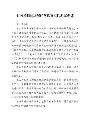 有关某集团违规经营投资责任追究办法