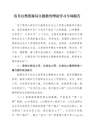 有关自然资源局主题教育理论学习专项报告