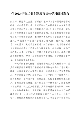 在2023年第二批主题教育集体学习研讨发言