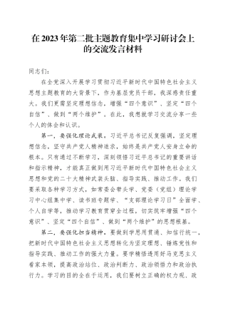在2023年第二批主题教育集中学习研讨会上的交流发言材料