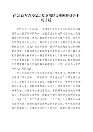 在2023年高校基层党支部建设观摩推进会上的讲话