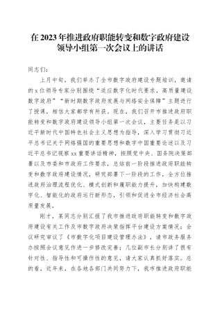 在2023年推进政府职能转变和数字政府建设领导小组第一次会议上的讲话