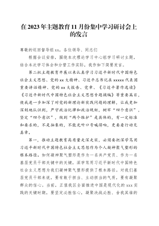 在2023年主题教育11月份集中学习研讨会上的发言