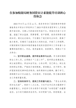 在参加粮储局财务国资审计素能提升培训班心得体会