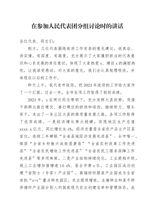 在参加人民代表团分组讨论时的讲话