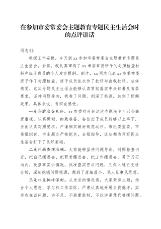 在参加市委常委会主题教育专题民主生活会时的点评讲话