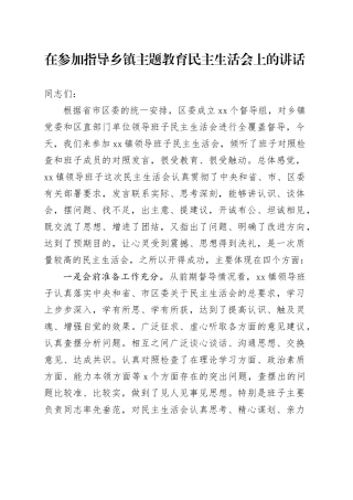 在参加指导乡镇街道主题教育民主生活会上的讲话