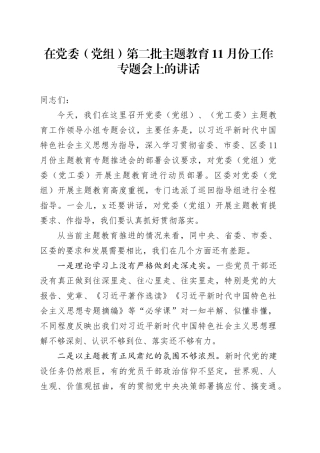 在党委（党组）第二批主题教育11月份工作专题会上的讲话