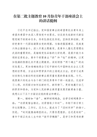 在第二批主题教育10月份青年干部座谈会上的讲话提纲