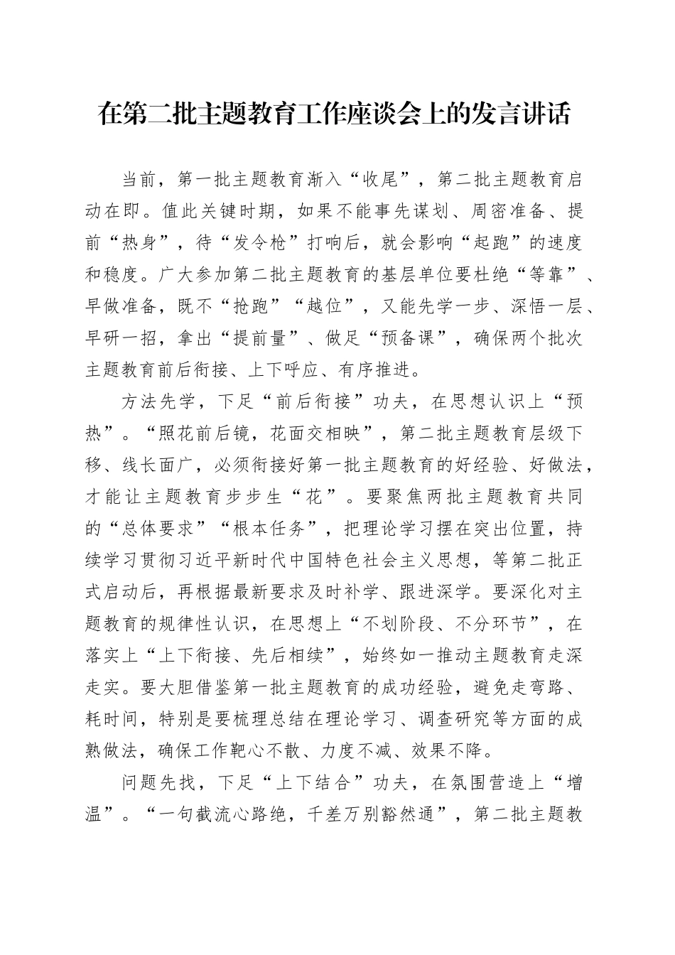 在第二批主题教育工作座谈会上的发言讲话_第1页