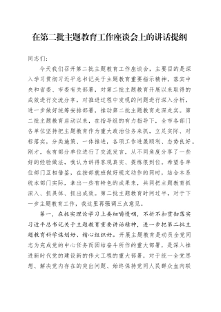 在第二批主题教育工作座谈会上的讲话提纲