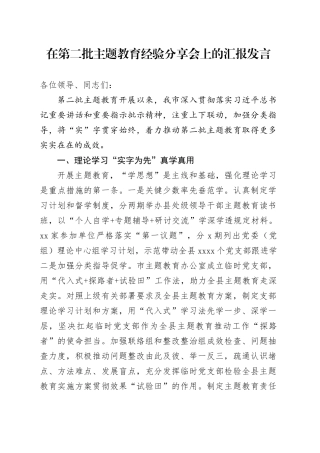 在第二批主题教育经验分享会上的汇报发言