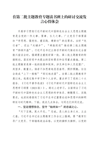 在第二批主题教育专题读书班上的研讨交流发言心得体会