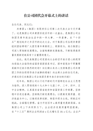 在公司团代会开幕式上的讲话