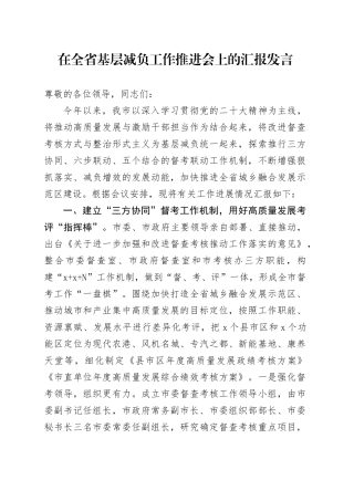 在全省基层减负工作推进会上的汇报发言