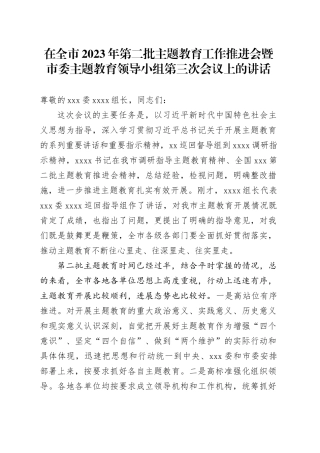 在全市2023年第二批主题教育工作推进会暨市委主题教育领导小组第三次会议上的讲话