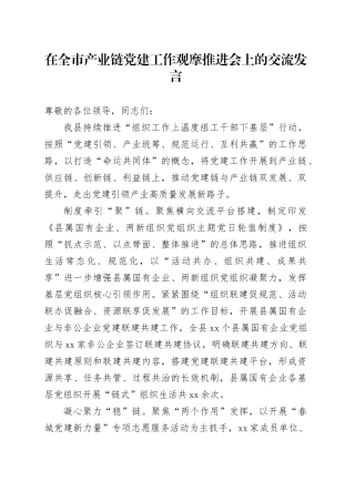 在全市产业链党建工作观摩推进会上的交流发言