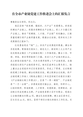 在全市产业链党建工作推进会上的汇报发言
