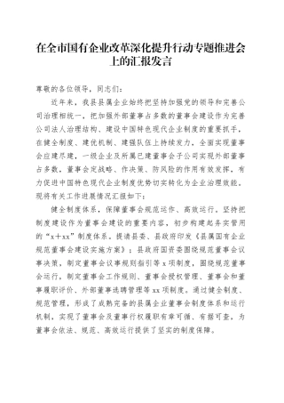 在全市国有企业改革深化提升行动专题推进会上的汇报发言