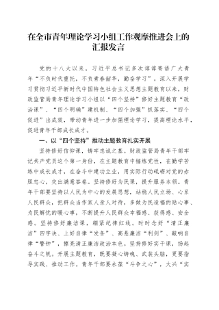 在全市青年理论学习小组工作观摩推进会上的汇报发言