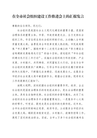 在全市社会组织建设工作推进会上的汇报发言