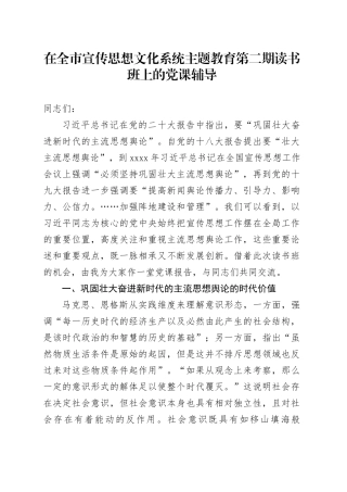 在全市宣传思想文化系统主题教育第二期读书班上的党课辅导