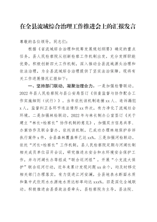 在全县流域综合治理工作推进会上的汇报发言