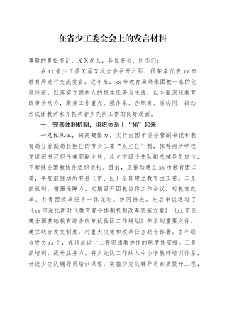 在省少工委全会上的发言材料
