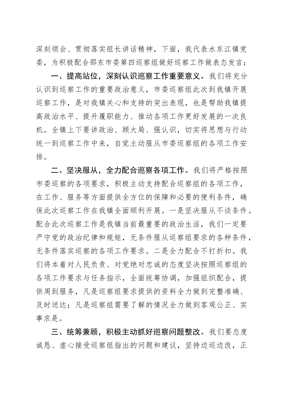 在市委第四巡察组巡察水东江镇党委暨村（社区）延伸巡察工作动员会上的表态发言_第2页