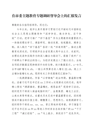 在市委主题教育专题调研督导会上的汇报发言