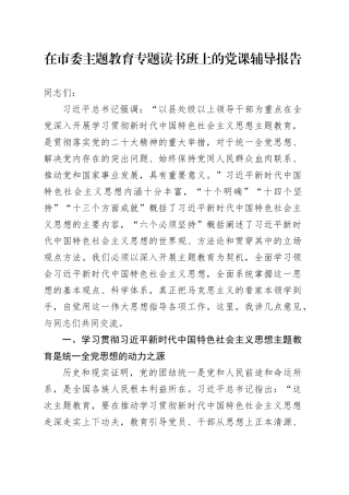在市委主题教育专题读书班上的党课辅导报告