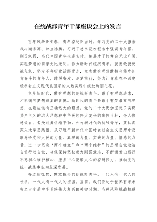 在统战部青年干部座谈会上的发言