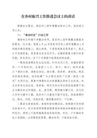 在乡村振兴工作推进会议上的讲话