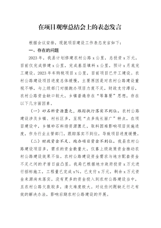 在项目观摩总结会上的表态发言 （8）