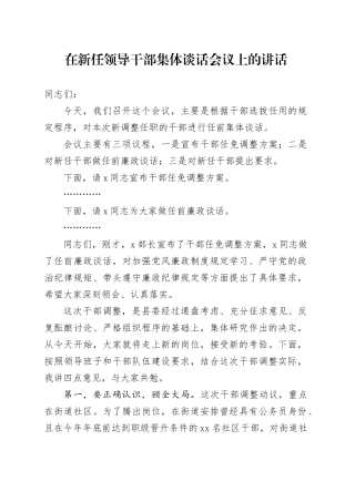 在新任领导干部集体谈话会议上的讲话