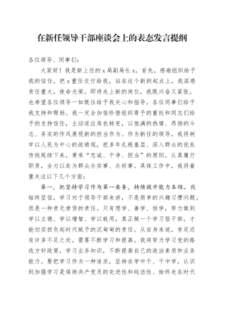 在新任领导干部座谈会上的表态发言提纲