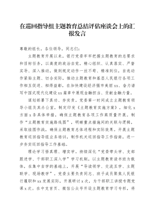 在巡回指导组主题教育总结评估座谈会上的汇报发言