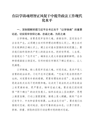 在以学铸魂增智正风促干中提升政法工作现代化水平