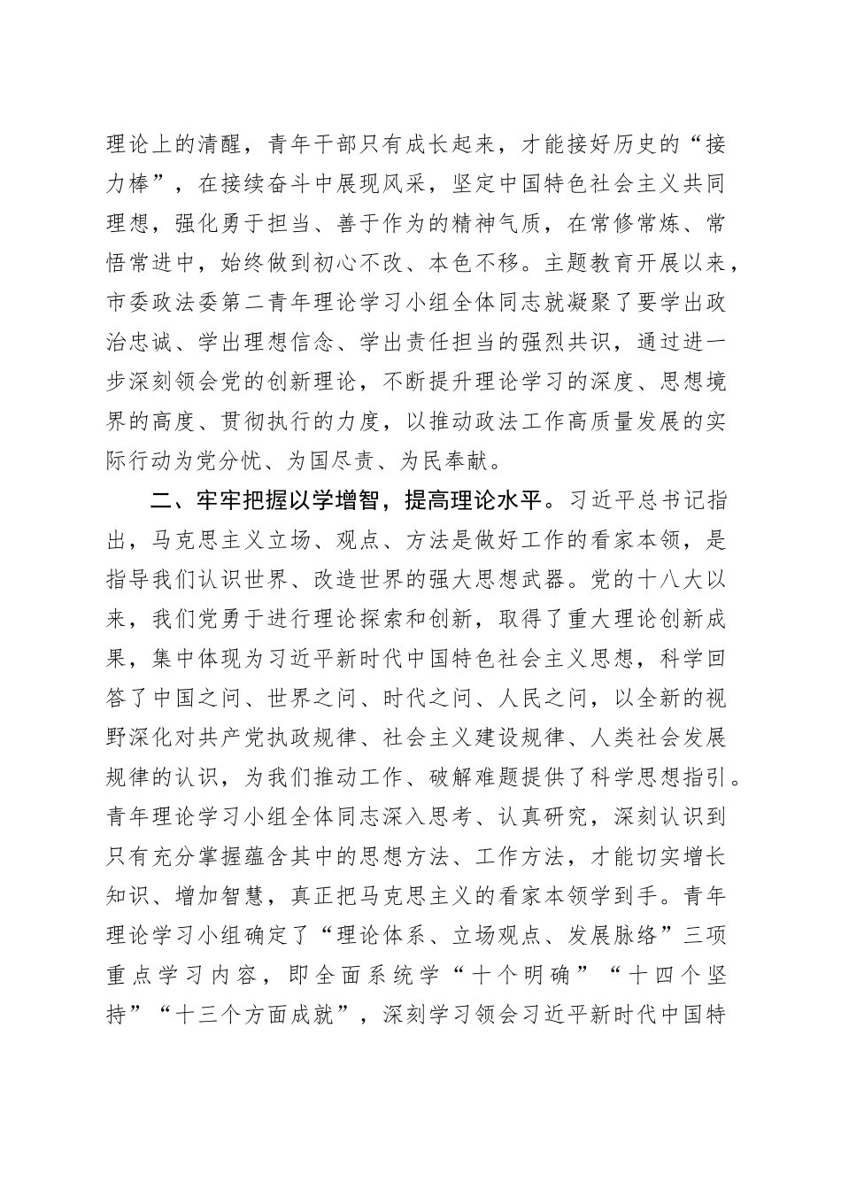 在政法委机关青年干部主题教育读书班上的交流发言_第2页