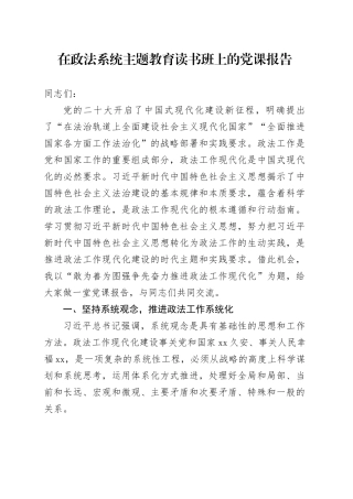在政法系统主题教育读书班上的党课报告