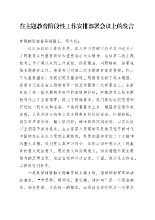在主题教育阶段性工作安排部署会议上的发言