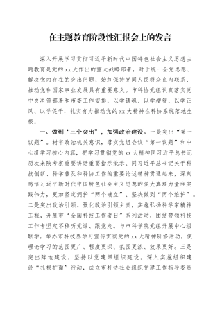 在主题教育阶段性汇报会上的发言
