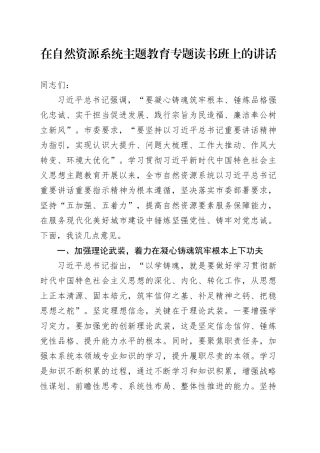 在自然资源系统主题教育专题读书班上的讲话