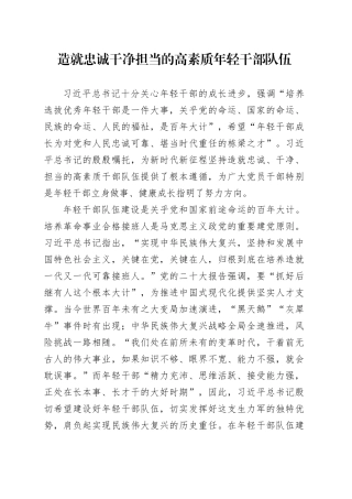 造就忠诚干净担当的高素质年轻干部队伍