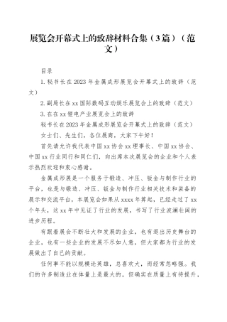 展览会开幕式上的致辞材料合集（3篇）（范文）
