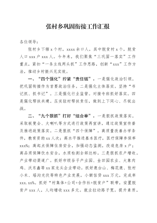 张村乡巩固衔接工作汇报